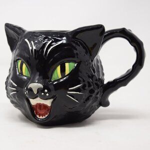 Williams Sonoma Halloween Black Cat Mug 13 oz Figural 3D Cup New Spooky Witchy